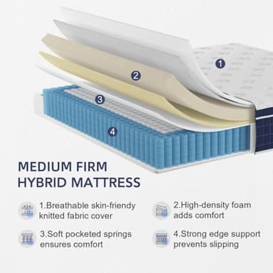 King Size Mattress [Upgraded Strengthen] 14 Inch Firm King Mattress in a Box, Hybrid Mattresses With Gel Memory Foam & Independent Pocket Springs, Release Stress, Strong Edge Support,365-Night Trial - Image 2