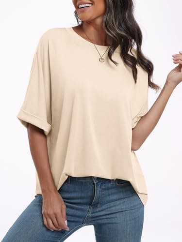 ANRABESS Womens Tops Oversized T Shirts Short Sleeve Crewneck Summer Casual Loose Basic Tee Shirt 2025 Trendy Fashion Clothes Cream Medium - Image 6
