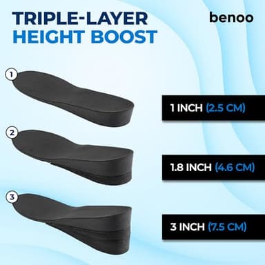 Height Increase Insoles for Mens Shoes (1 to 3" Boost) Adjustable 3 Layer Height Booster Inserts to Make You Instantly Taller, Heel Lifts (Mens 10-12.5) - Image 6
