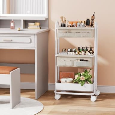 Modanais Baby Diaper Caddy Organizer Cart - 3 Tier Rolling Storage Cart with Wheels, Baby Essentials Nursery Storage, Detachable Dividers - for Crib, Bedroom, Art & Craft Organizer (Off White) - Image 5