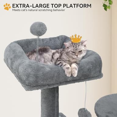 YITAHOME 75in Cat Tree Tower for Indoor Cats, Multi-Level Cat Furniture with Scratching Posts, Cat Caves, Padded Perch, Cozy Hammock, Ladder, and Plush Balls for Kittens, Pet Play House Light Gray - Image 5
