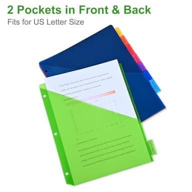 8-Tab Binder Dividers - Index Pockets Divider for 3 Ring Binders, 3-Hole Plastics Sheets Protectors for US Letter Size in 0.5'', 1'', 2'', 3 inch Binders, 8 Colors (XY004) (1 Pack) - Image 4