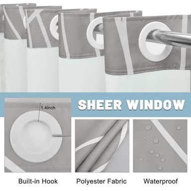 LXBNI No Hook Light Grey Striped Shower Curtain with Snap in Fabric Liner Set - Hotel Shower Curtain and Liner Set with See Through Mesh Top Window,Machine Washable, 71x74 INCH - Image 4