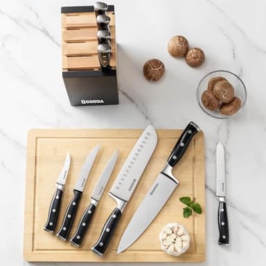 GOODA Knife Set with Block,11 Pieces High Carbon Stainless Steel Kitchen Knife set with Wooden Block,Dishwasher Safe Cooking Knives with Sharp Blade Forged Triple Rivet Ergonomic Handle - Image 5
