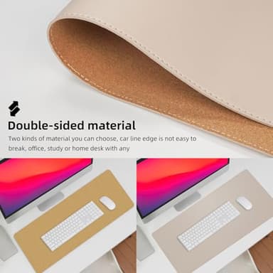 AFIING Leather Desk pad Protector, Large Non-Slip Office Desk Mat with Natural Cork & PU Leather, Waterproof Writing Mouse Pad for Office and Home (47in*23in, Beige) - Image 2