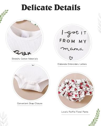 Mioglrie Baby Girl Clothes 12-18 Month Infant Summer Outfits Newborn Ruffle Sleeve Rompers White Floral Skirt Shorts Set Cute Baby Girls' Clothing - Image 4