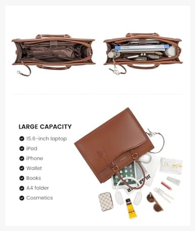 LOVEVOOK Laptop Tote Bag for Women, Leather Office Work Bag Briefcase fit for 15.6 inch Laptop, Large Teacher Computer Bag Handbag,2pcs Set Leather/Brown - Image 8