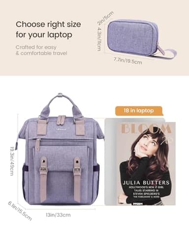 LOVEVOOK Extra Large Backpack for Women, 18 Inch Travel Laptop Backpack with USB Charging Port, Teacher Doctor Nurse Work Bags, College Computer Backpack Purse, Wide Open Carry On Travel Bag, Purple - Image 7