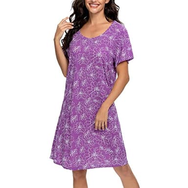 Tugege Women's Nightgown Short Sleeve Sleepshirts House Dress Sleepwear Casual Print Pajama (Purple, Large) - Image 6