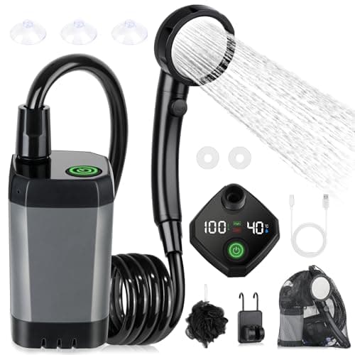 Spopal Portable Shower for Camping, [Long-Lasting] 6000mAh Rechargeable Camping Shower with Intelligent LED Display, 4 Spray Modes, IPX7 Waterproof Outdoor Camp Pump for Hiking, Travel, Car, Pet - Image 1