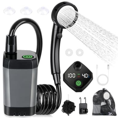Spopal Portable Shower for Camping, [Long-Lasting] 6000mAh Rechargeable Camping Shower with Intelligent LED Display, 4 Spray Modes, IPX7 Waterproof Outdoor Camp Pump for Hiking, Travel, Car, Pet - Image 1