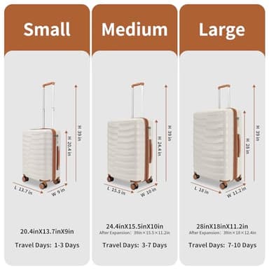 WireHot Lightweight Luggage with Spinner Wheels & YKK Zipper, 3-Piece Suitcase ABS+PC Hardside Luggage Set with TSA Lock for Women Men, Apricot Off White (20+24+28 inch) - Image 3