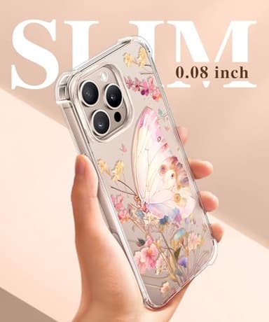 GVIEWIN for iPhone 16 Pro Max Case, with Screen Protector & Camera Lens Protector, Military-Grade Protection, Clear Shockproof Slim Floral Women Phone Case for iPhone 16 Pro Max, Magic Butterfly - Image 8
