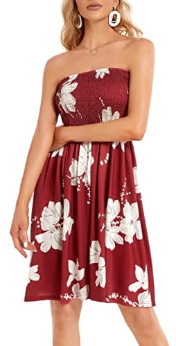 Sundresses for Women Casual Beach Summer Strapless Coverups Tube Tops Off The Shouder Dresses (WineRed,M) - Image 7
