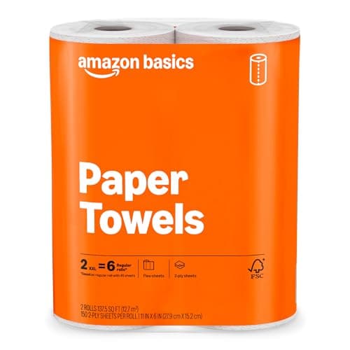 Amazon Basics 2-Ply Flex-Sheets Paper Towels, 2 Basics Rolls = 6 Regular Rolls, Everyday Value with 150 Sheets per Roll, Packaging May Vary - Image 1
