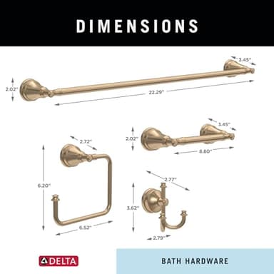 Delta Mylan 4-Piece Bathroom Set Champagne Bronze 18" Towel Rack, Toilet Paper Holder, Hand Towel Holder, Hook| Bathroom Accessory Set Towel Holder 4-Piece Hardware MYN64-CZ - Image 7
