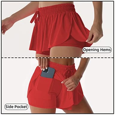 Flowy Athletic Shorts for Women Running Tennis Butterfly Shorts Girls 2-in-1 Double Layer Quick-Drying Comfy Shorts (Red, Small) - Image 3