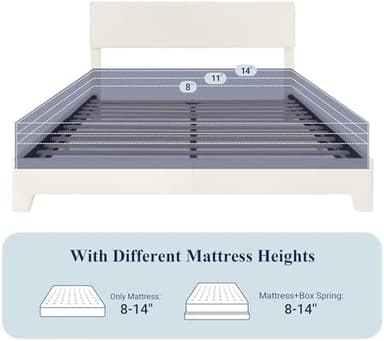 Allewie Full Size Bed Frame with Adjustable Headboard, Faux Leather Platform Bed with Wood Slats, Heavy Duty Mattress Foundation, No Box Spring Needed, Noise-Free, Easy Assembly, White - Image 8