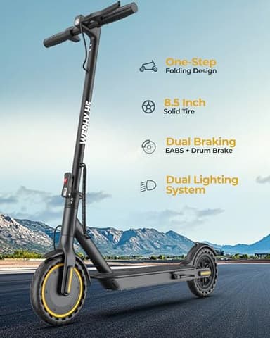 Electric Scooter with 350W Brushless Motor, 19 MPH Max Speed, 15 Miles Range, 8.5" Solid Tire, 3 Speed Modes, Cruise Control, Portable Commuter Escooter with APP, Dual Brake & E-Lock - Image 7