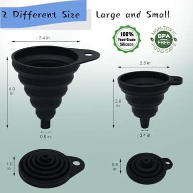 6 Pack Funnels for Kitchen Automotive Use Filling Bottles, Plastic Funnels Assorted 4 Sizes, Silicone Collapsible Funnel Set 2 Small and Large for Liquids, Oils, Powders Transfer, Cooking - Image 4
