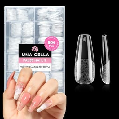 UNA GELLA Long Coffin Nail Tips, 504pcs Pre-Shape Fake Nails Half Matte Full Cover Acrylic Gel Nail Tips Clear Long Coffin Press On Nails Home DIY Extension 12 Sizes Gelly Tips - Image 9