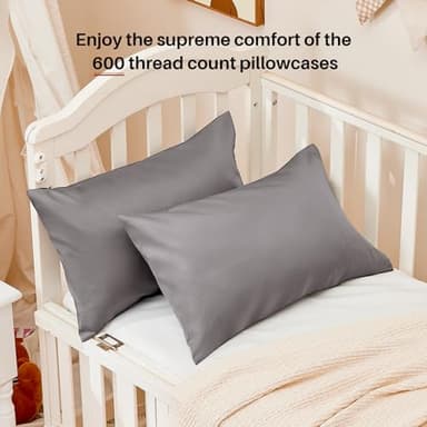 Warmstar 100% Cotton Toddler Pillowcase Set of 2, 600 Thread Count 13x18 Toddler Pillowcases Soft & Breathable, Cotton Travel Pillow Case Cover 13"x 18" with Envelope Closure,Dark Grey - Image 3