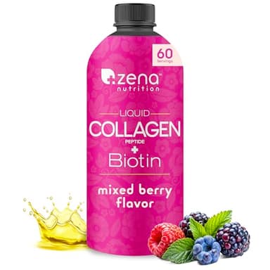Zena Nutrition Liquid Collagen Peptides and Biotin, 2500mg Verisol Bioactive Collagen Peptides, 5000mcg Biotin, Hair, Skin, Nail Supplement for Women and Men, Mixed Berry, 60 Servings, 20.3 fl oz - Image 1