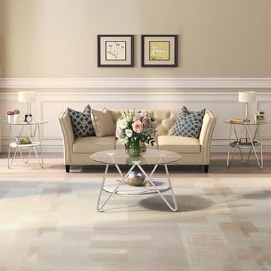 ASYA Round Coffee Table with Storage, 2-Tier Glass Coffee Table for Living Room, Modern Living Table with Tempered Glass & Metal Frame (Faux Marble) - Image 5