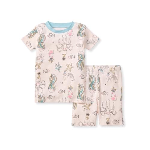 Burt's Bees Baby Baby Girls' Toddler Pajamas, Sleeve Tee and Shorts 2-Piece Pj Set, 100% Organic Cotton, Sea-lebration - Image 1
