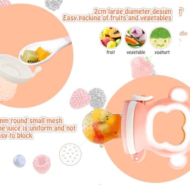 HAOBAOBEI Baby Fruit Food Feeder - Silicone Nibble Tray Combo - Breastmilk Popsicle Mold for Cooling Relief, BPA Free Mesh Feeder for Infant Self Feeding (Monkey Pink + Pineapple) - Image 3