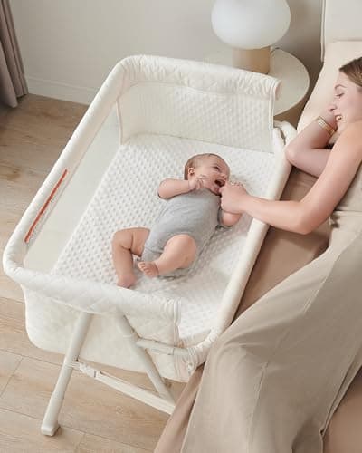 AirClub Bassinet Bedside Sleeper, Baby Crib for Newborn, Baby Bassinets Bedside Sleeper with 4 Auto-Lock & Adjustable Height, Breathable Mesh & Mattress, Bedside Bassinet - Image 1
