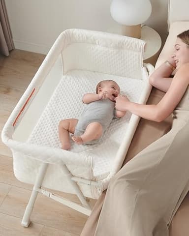 AirClub Bassinet Bedside Sleeper, Baby Crib for Newborn, Baby Bassinets Bedside Sleeper with 4 Auto-Lock & Adjustable Height, Breathable Mesh & Mattress, Bedside Bassinet - Image 1