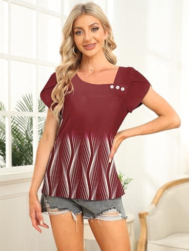 Women's Summer Cute Petal Sleeve Square Neck Tops Loose Fit Floral Print Tees 2025 Trendy Blouse - Image 4