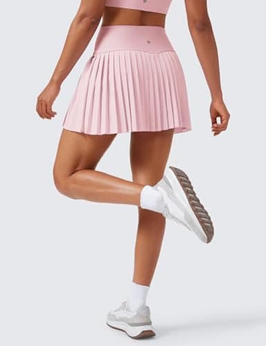 CRZ YOGA Women's High Waisted Pleated Tennis Skirts with Pockets Tummy Control Casual Liner A Line Workout Golf Skorts Strawberry Pink Small - Image 2