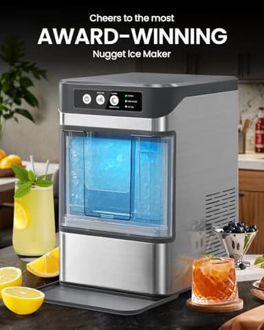 Walkmax Nugget Ice Maker Countertop with Handle,Chewable Crunchable Countertop Nugget Ice Maker,41Lbs/24H, Self-Cleaning, One-Click Operation, Stainless Steel,Ideal for Parties, Kitchens, Bars, Silver - Image 6