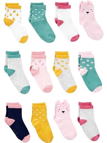 Simple Joys by Carter's Baby 12-Pack Socks, Multicolor/Flowers/Fruit/Hearts, 4-5T - Image 1