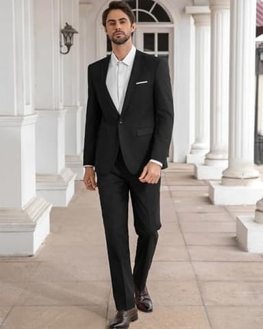Cloudstyle Men's 2-Piece Suits Slim Fit 1 Button Dress Suit Jacket Blazer & Pants Set A/Black - Image 3
