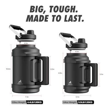 1 Gallon Insulated Water Bottle for Travel: 2-in-1 Straw Spout Lid, Dual Handle, Leakproof, Keep Cold 48H, 128oz Stainless Steel Water Jug for Gym, Biking, Road Trip, Work, Home, Picnic (Midnight) - Image 6