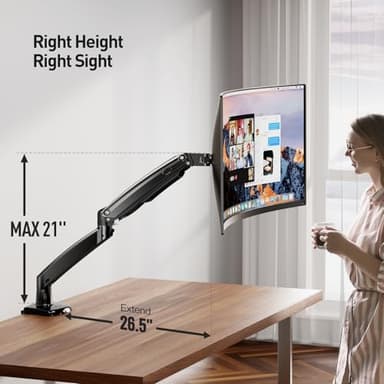 ErGear 13 to 49 inches Single Monitor Mount for Ultrawide Screens, Holds 26.5lbs, Gas Springs Single Monitor Arm, Single Monitor Stand with Swivel, Tilt, Rotation for Home and Office, VESA 75/100mm - Image 5