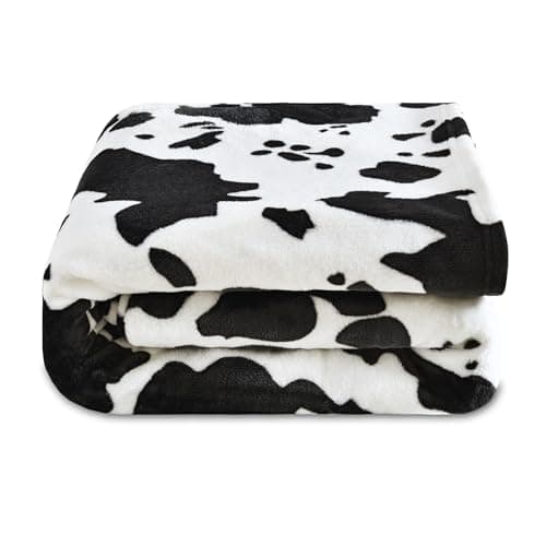 Softan Fleece Blanket - Black White Cow Print Throw Blanket - Fuzzy Lightweight Super Soft Microfiber Flannel Blankets for Couch, Bed, Sofa - Ultra Luxurious Warm and Cozy for All Seasons (90"×90") - Image 1