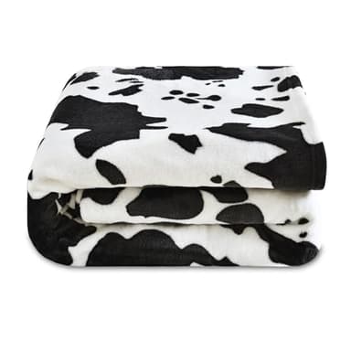 Softan Fleece Blanket - Black White Cow Print Throw Blanket - Fuzzy Lightweight Super Soft Microfiber Flannel Blankets for Couch, Bed, Sofa - Ultra Luxurious Warm and Cozy for All Seasons (90"×90") - Image 1