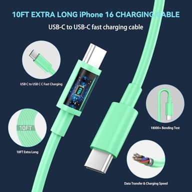 Phone 17 16 Pro Max Charger Fast Charging Block, 30W Phone 17/16 Pro Max USB C Fast Charger with 10 FT Type C Fast Charging Long Cable Cord for i.Phone 17 Pro Max/17 Pro/17/Air/16 Pro max/16 Pro/15 - Image 5