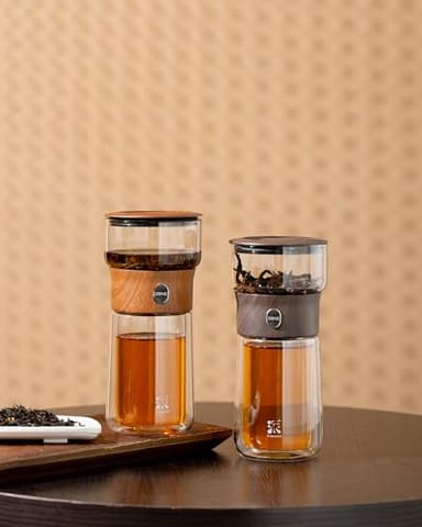 ZENS Modern Glass Infuser Teapot, One Touch Tea Maker for Loose Leaf Tea with Insulated Mug and Portable Case. Enchanted Pot Alternatives for Tea Lover Gifts - Image 9