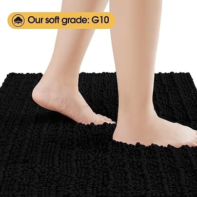 ACCUMTEK Upgrade Extra Large Black Bathroom Rug Set 3 Pieces Ultra Soft, Thick Absorbent Bath Mats, Non Slip Chenille Toilet Mat for Bathroom, Bedroom, Kitchen - Image 3