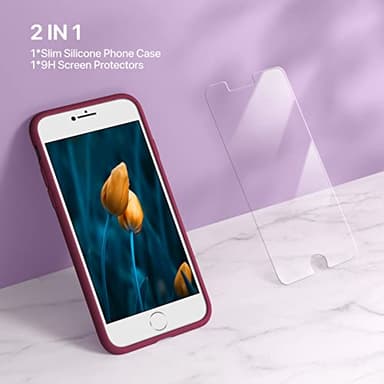 Miracase Ultra Slim Designed for iPhone SE Case 2022(3rd Gen)/iPhone SE 2020 Case(2nd Gen)/iPhone 7 Case/iPhone 8 Case with Screen Protector, Multi-Color Silicone Shockproof Phone Case(Wine Red) - Image 2