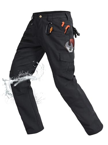 Rapoo Cargo Pants for Men Hiking Work Tactical Military Army Casual Pants for Men with Pockets Water Resistant Mens Ripstop Construction Carpenter Outdoor Pants Outdoor Black 40Wx30L - Image 1