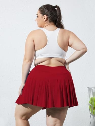 Moon Wood Women's Plus Size Pleated Tennis Skirt- Girls High Waist Athletic Golf Skirts with Shorts Red - Image 5