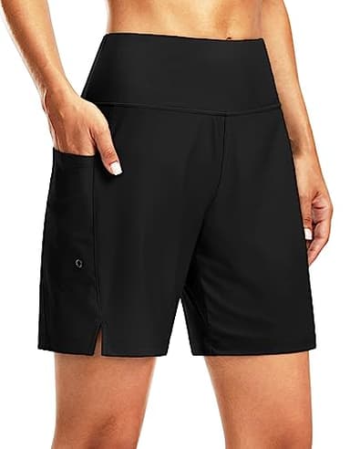G Gradual Women's 7" Long Swim Board Shorts High Waisted Quick Dry Beach Swimming Shorts for Women with Liner Pockets(Black,XL) - Image 1