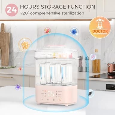 Bottle Sterilizer and Dryer, All-in-One Electric Steam Sterilizer Bottle Sanitizer for Baby Bottles, Pump Parts Accessories Newborn Essential Bottle Warmer for Breastmilk & Thaw (Pink) - Image 5