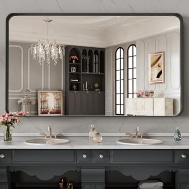 LOAAO 48X28 Inch Black Metal Framed Bathroom Mirror for Wall, Matte Black Bathroom Vanity Mirror Farmhouse, Anti-Rust, Tempered Glass, Hangs Horizontally or Vertically - Image 8